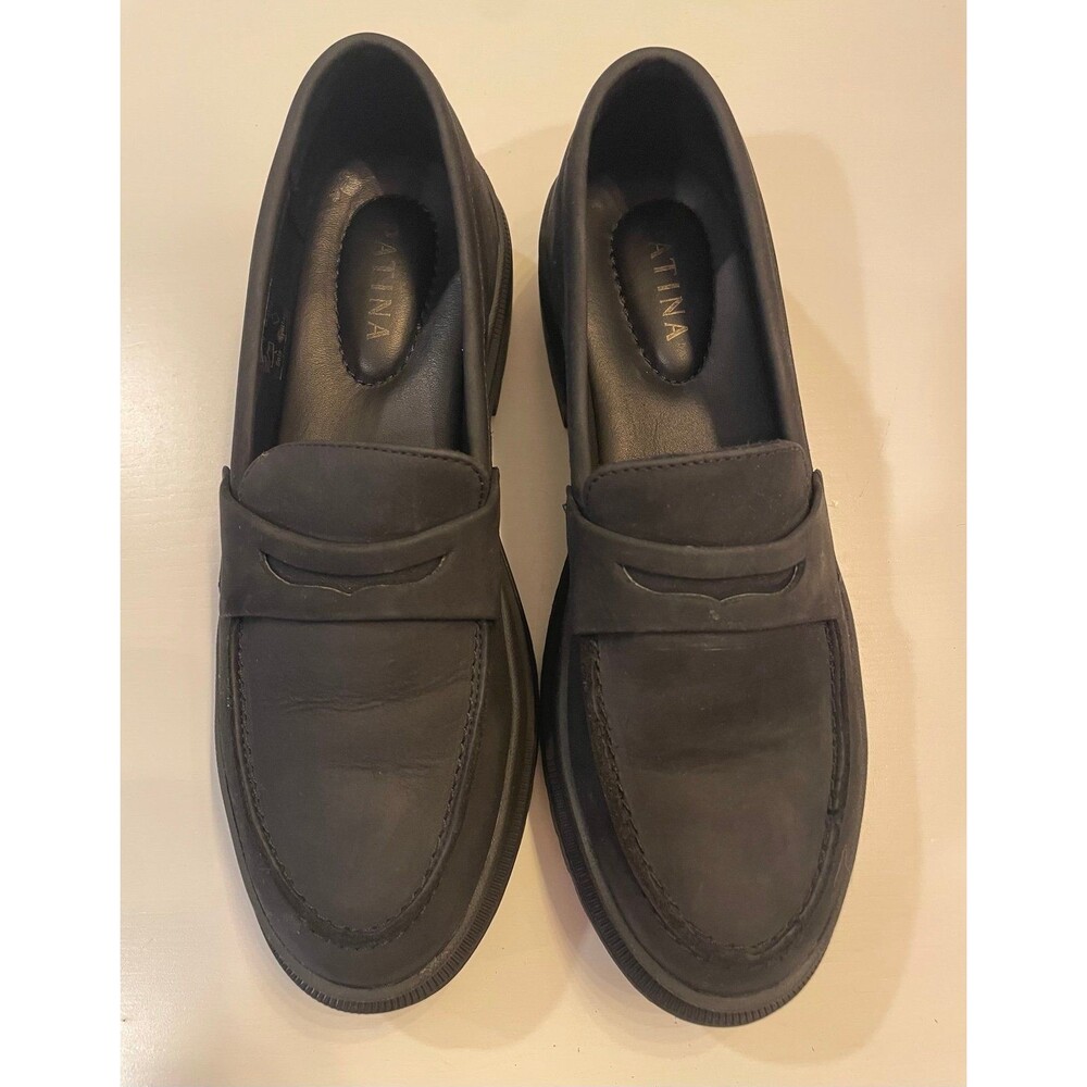 Patina by Portland Leather Goods Zoe Chunky Lug Sole Penny Loafers Black - Size